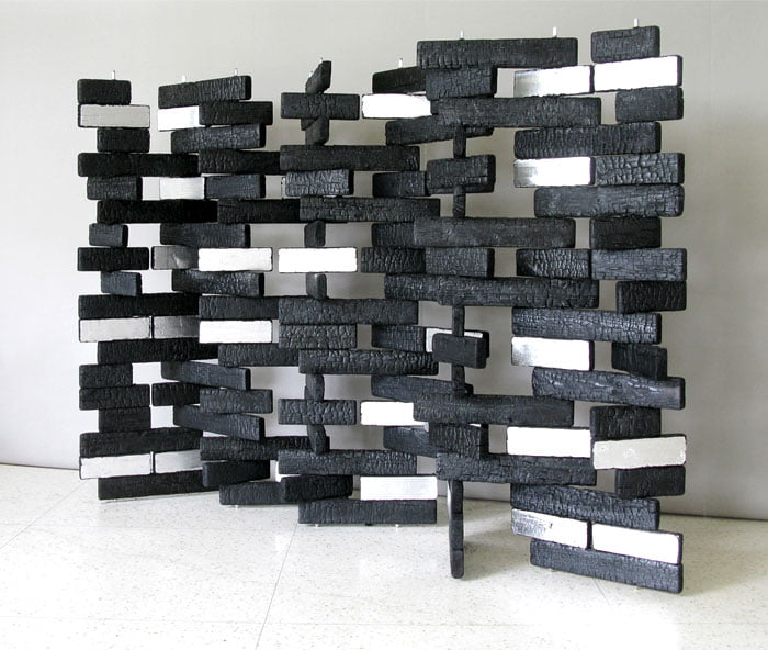 NightScape – Room Divider Made of Charred Wood and Silver Leaf